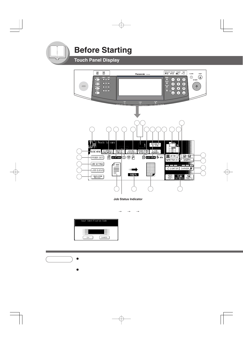 Touch panel display, Before starting | Panasonic 4520 User Manual | Page 28 / 96