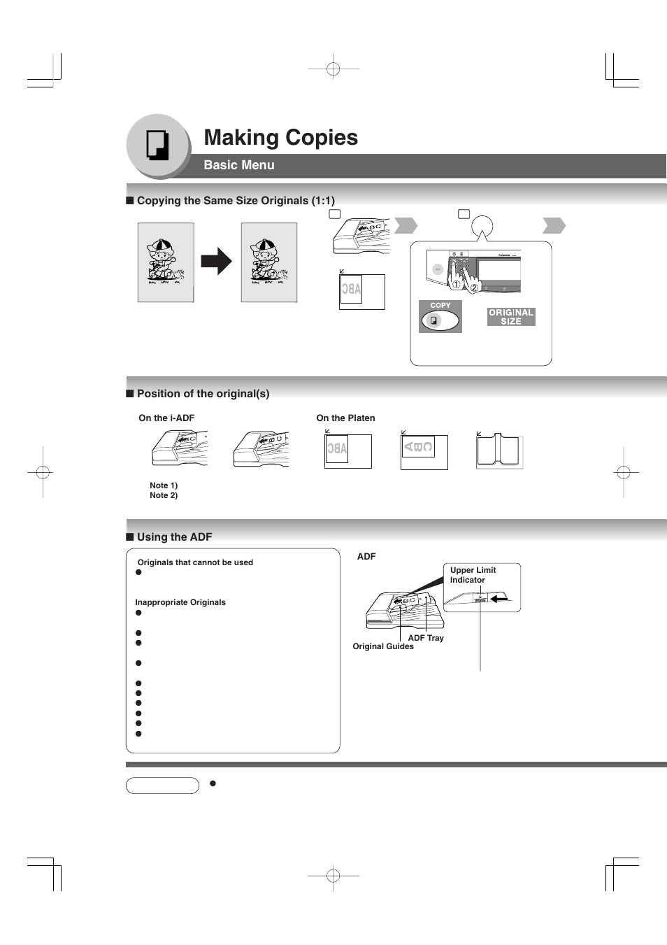 Making copies, Basic menu | Panasonic 4520 User Manual | Page 30 / 96