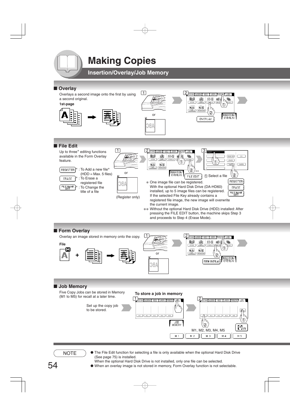 Insertion/overlay/job memory, Making copies | Panasonic 4520 User Manual | Page 54 / 96