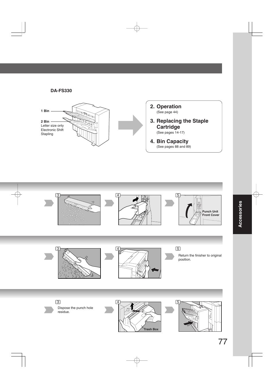 Operation, Replacing the staple cartridge, Bin capacity | Panasonic 4520 User Manual | Page 77 / 96