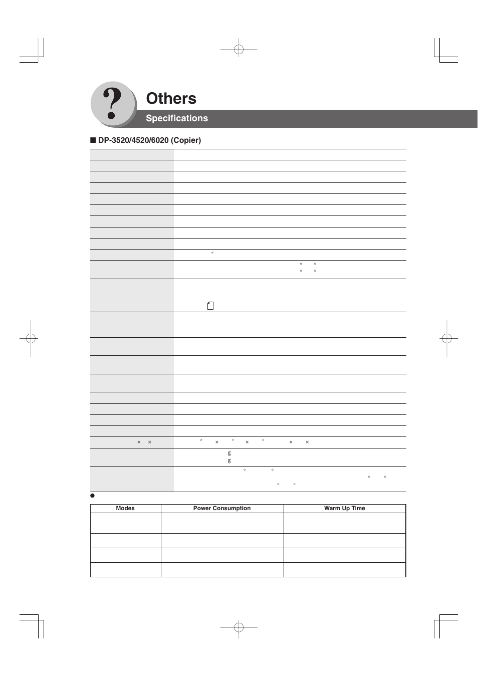 Others, Specifications | Panasonic 4520 User Manual | Page 86 / 96