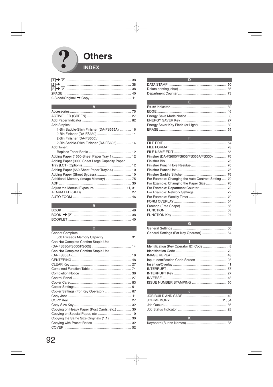 Index, Others | Panasonic 4520 User Manual | Page 92 / 96