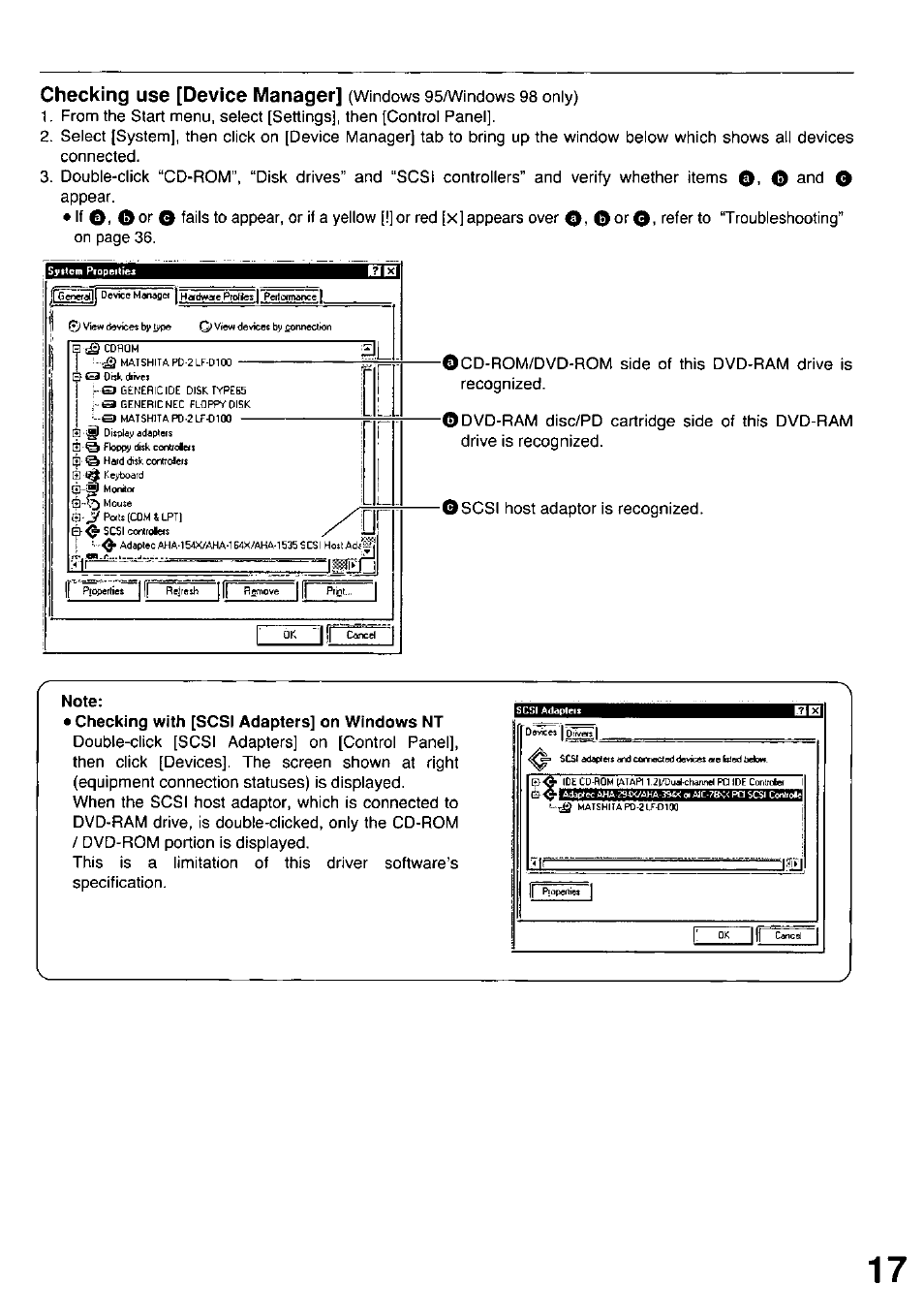 Note, Checking use [device manager | Panasonic LF-D102U User Manual | Page 17 / 40