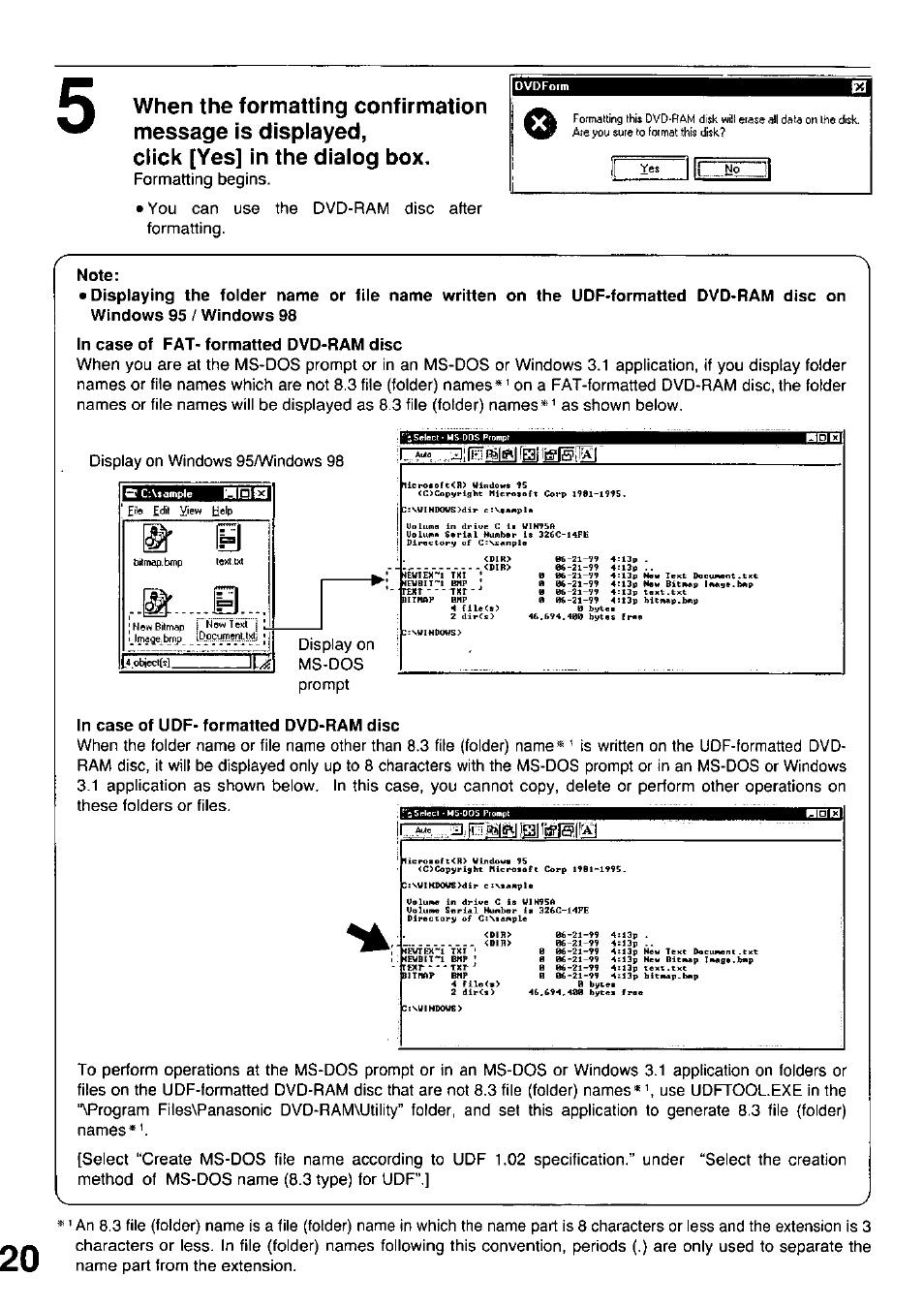 Note, In case of fat- formatted dvd-ram disc, In case of udf- formatted dvd-ram disc | I i [cj ll | Panasonic LF-D102U User Manual | Page 20 / 40