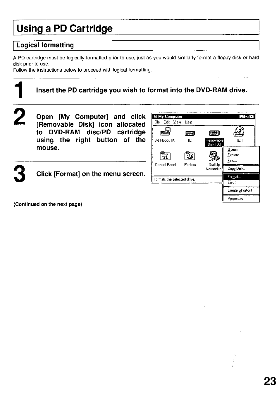 Using a pd cartridge | Panasonic LF-D102U User Manual | Page 23 / 40