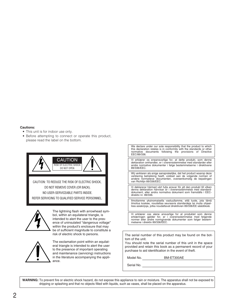 Caution | Panasonic BM-ET300AE User Manual | Page 2 / 35