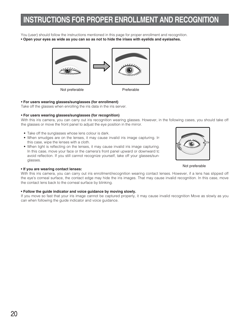 Instructions for proper enrollment and recognition | Panasonic BM-ET300AE User Manual | Page 20 / 35
