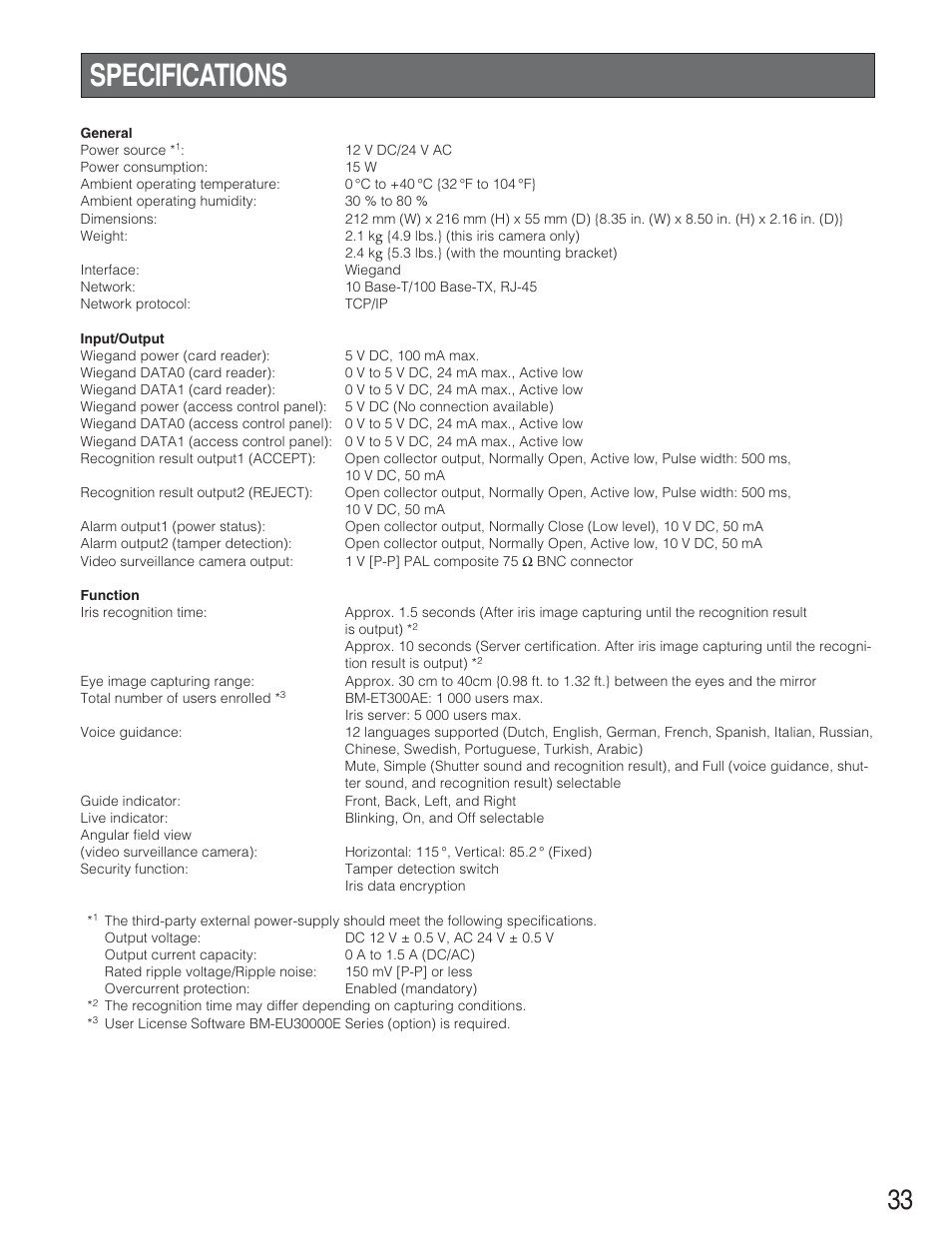 Specifications | Panasonic BM-ET300AE User Manual | Page 33 / 35