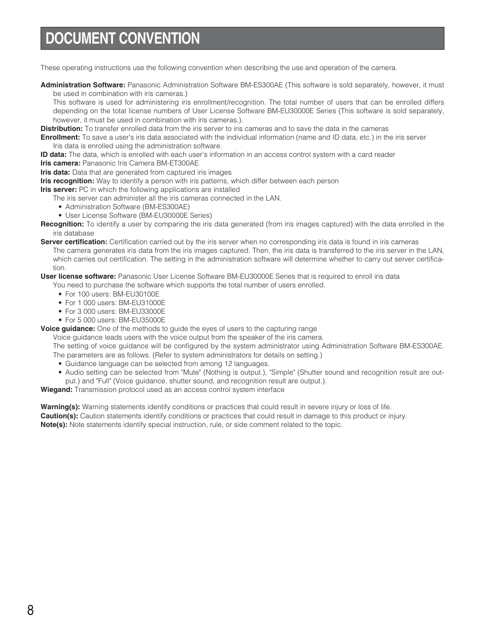 Document convention | Panasonic BM-ET300AE User Manual | Page 8 / 35