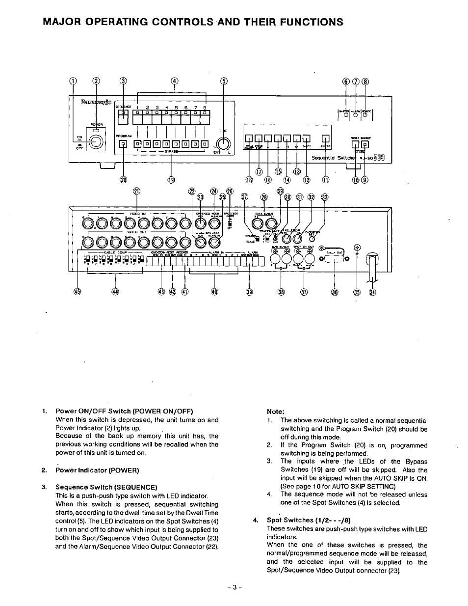 Spot switches (1/2 /8), Major operating controls and their functions, P (?) (3) | Panasonic WJ-SQ508 User Manual | Page 4 / 29