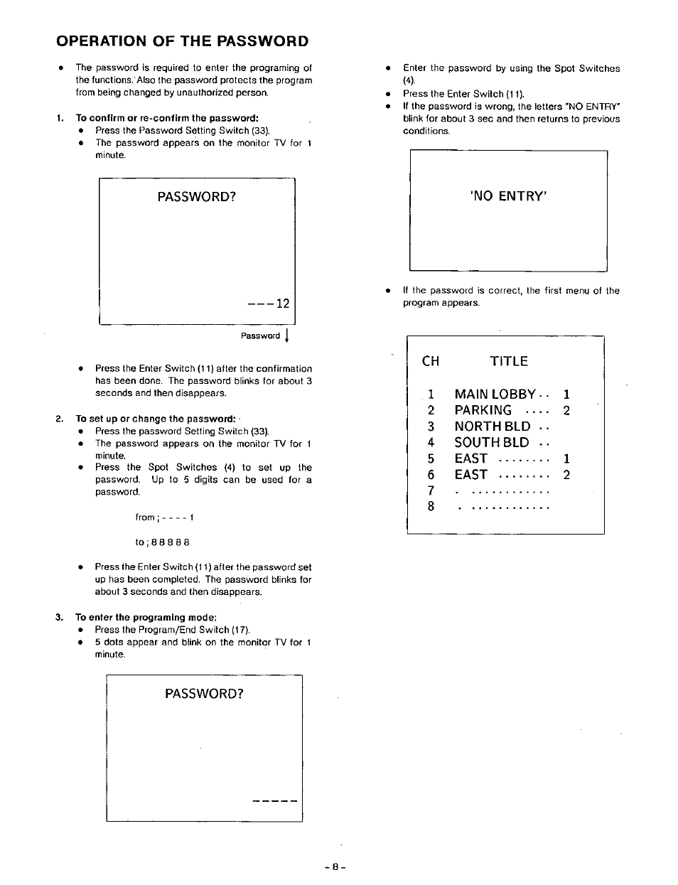 Operation of the password | Panasonic WJ-SQ508 User Manual | Page 9 / 29
