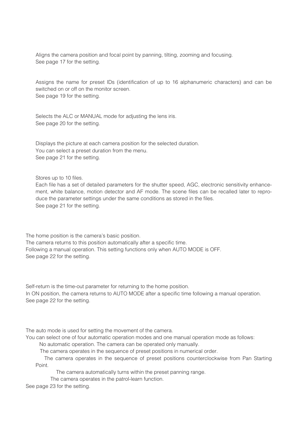 Setup menu description | Panasonic WV-CW864 User Manual | Page 10 / 60