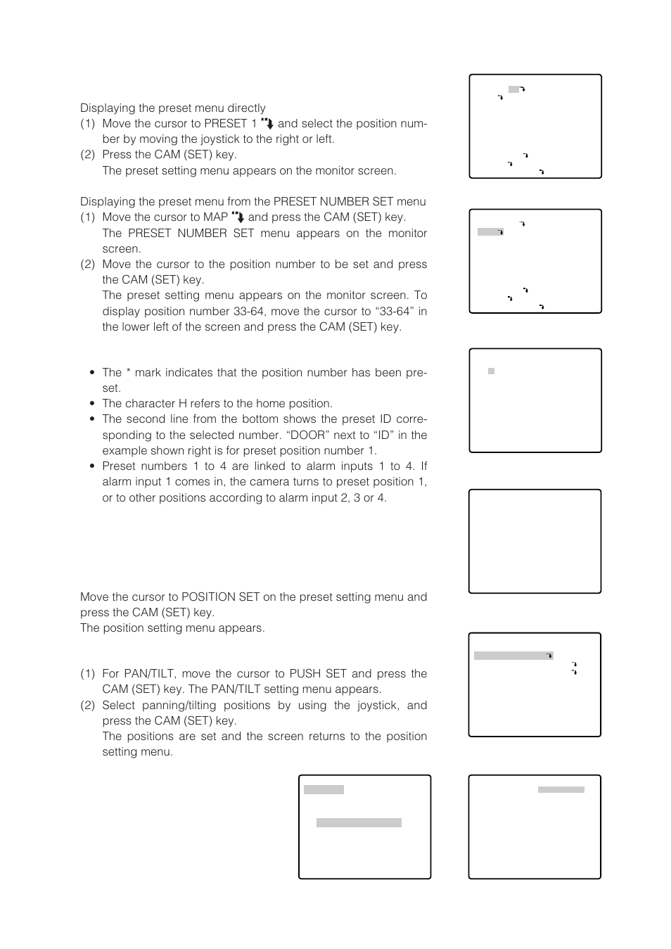 Presetting, Preset menu display, Position setting (position set) | Panasonic WV-CW864 User Manual | Page 16 / 60