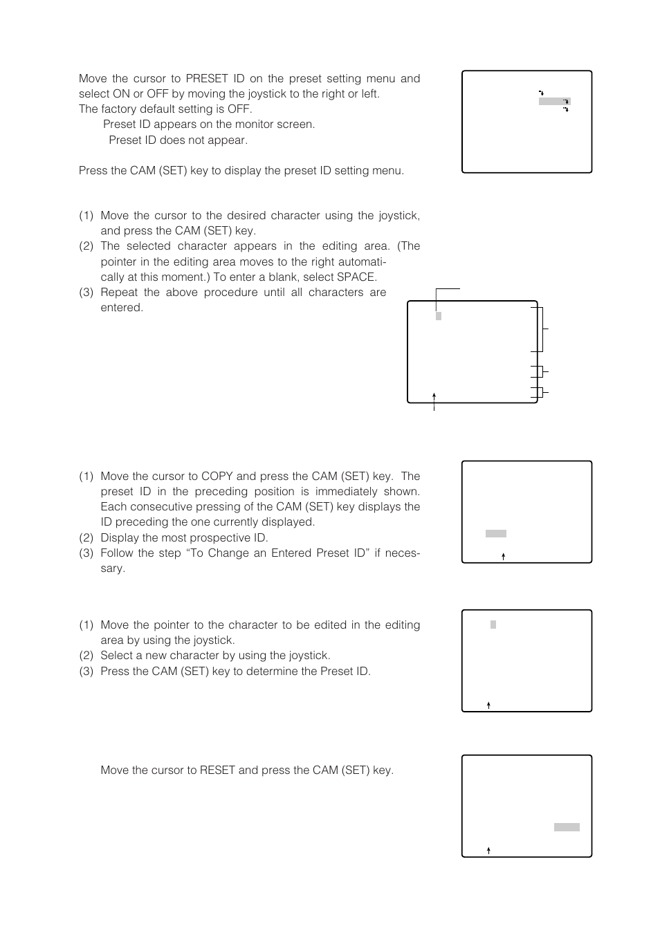 Preset identification setting (preset id) | Panasonic WV-CW864 User Manual | Page 18 / 60