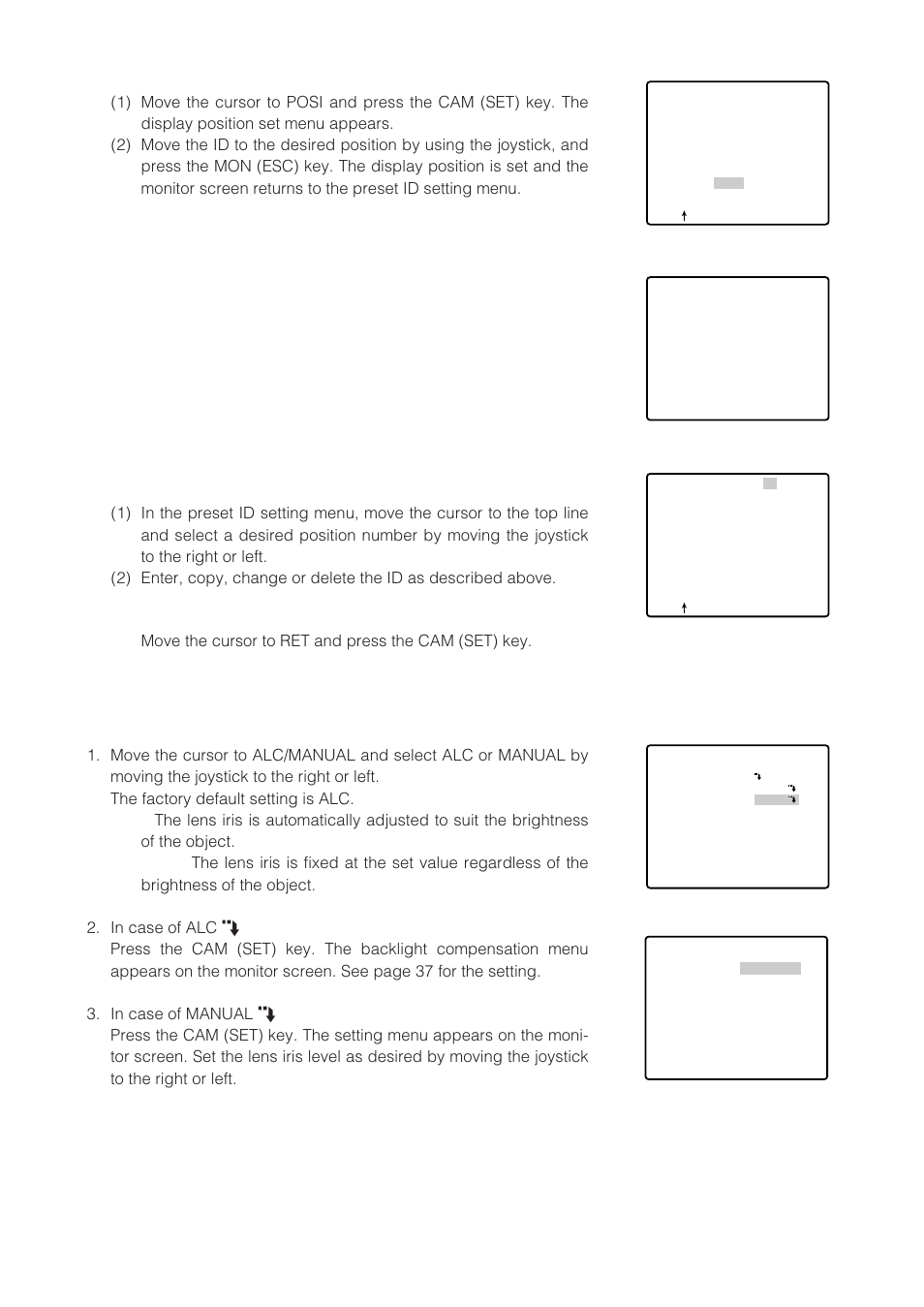 Light control setting (alc/manual) | Panasonic WV-CW864 User Manual | Page 19 / 60