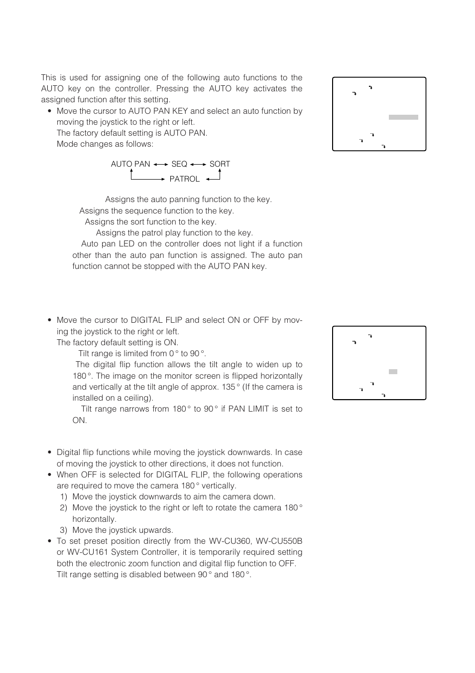 Auto pan key setting (auto pan key), Digital flip setting (digital flip) | Panasonic WV-CW864 User Manual | Page 24 / 60