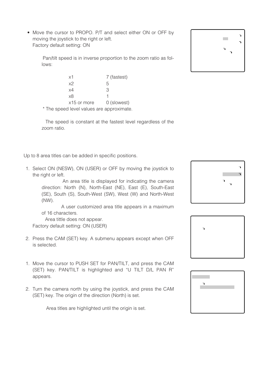 Proportional pan/tilt (propo. p/t), Area title (area title) | Panasonic WV-CW864 User Manual | Page 27 / 60