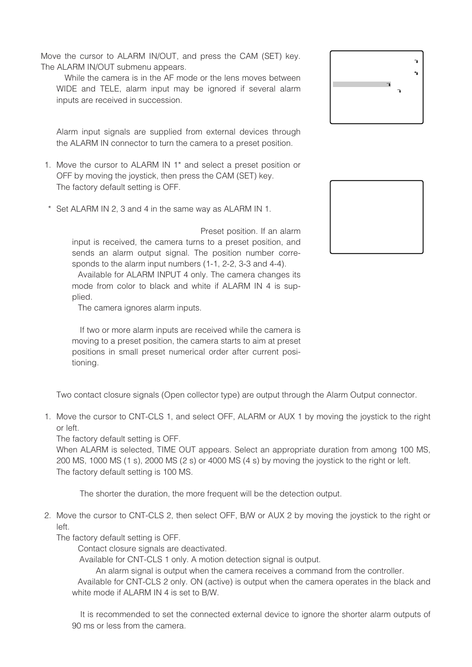 Alarm input/output (alarm in/out) | Panasonic WV-CW864 User Manual | Page 31 / 60