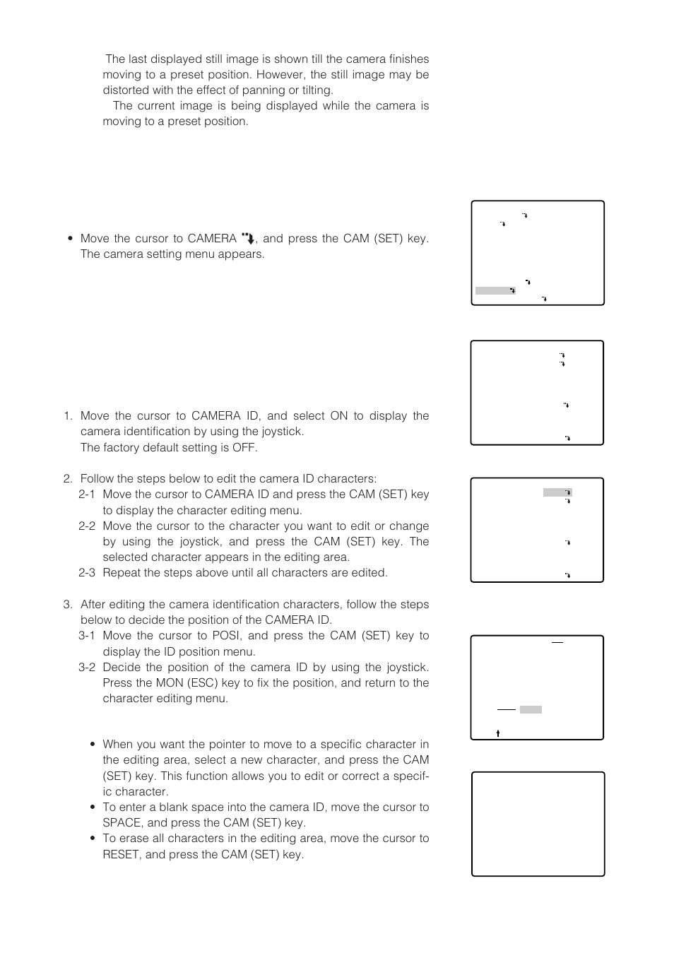 Camera setting, Camera identification (camera id) | Panasonic WV-CW864 User Manual | Page 35 / 60