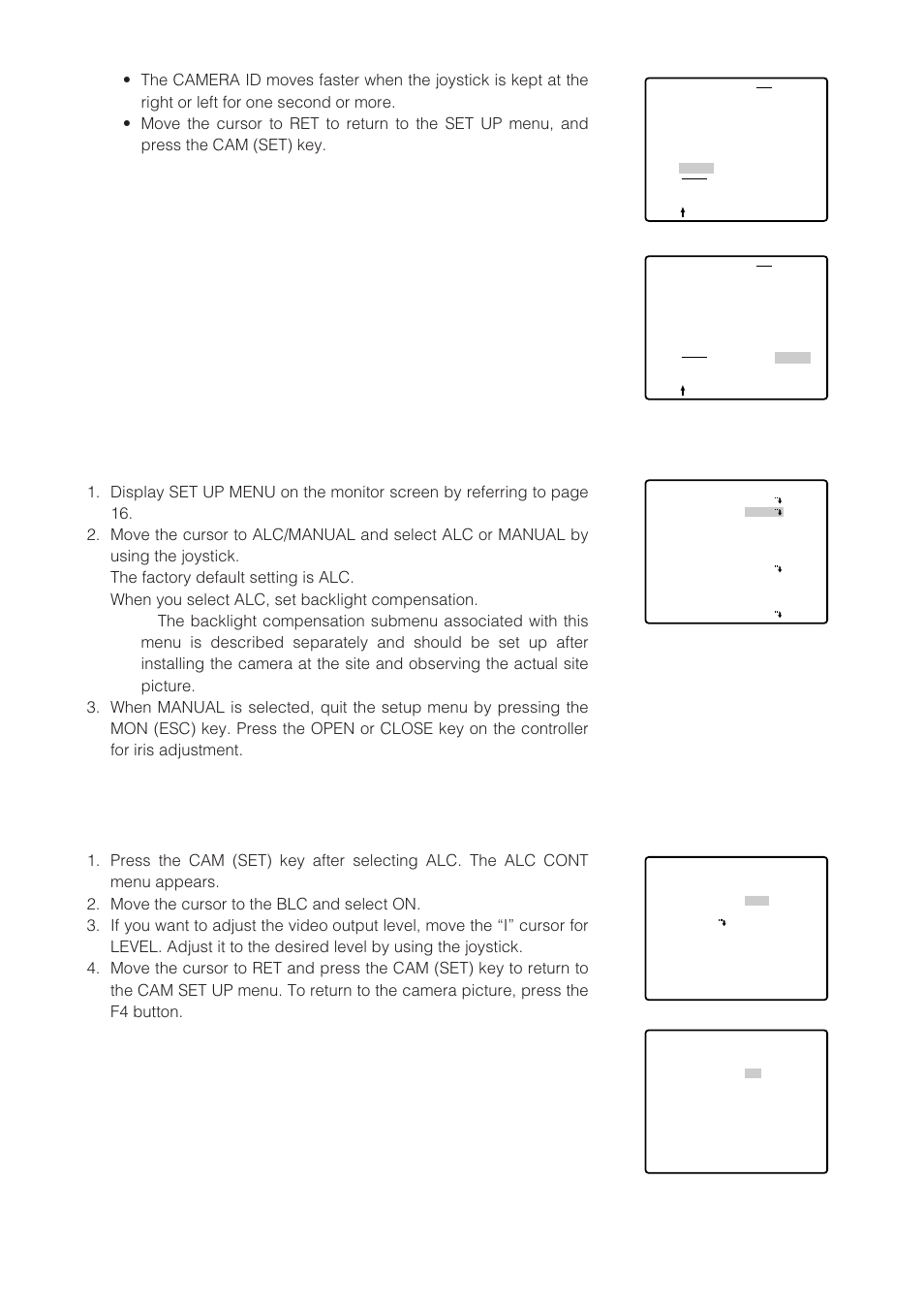 Light control setting (alc/manual) | Panasonic WV-CW864 User Manual | Page 36 / 60