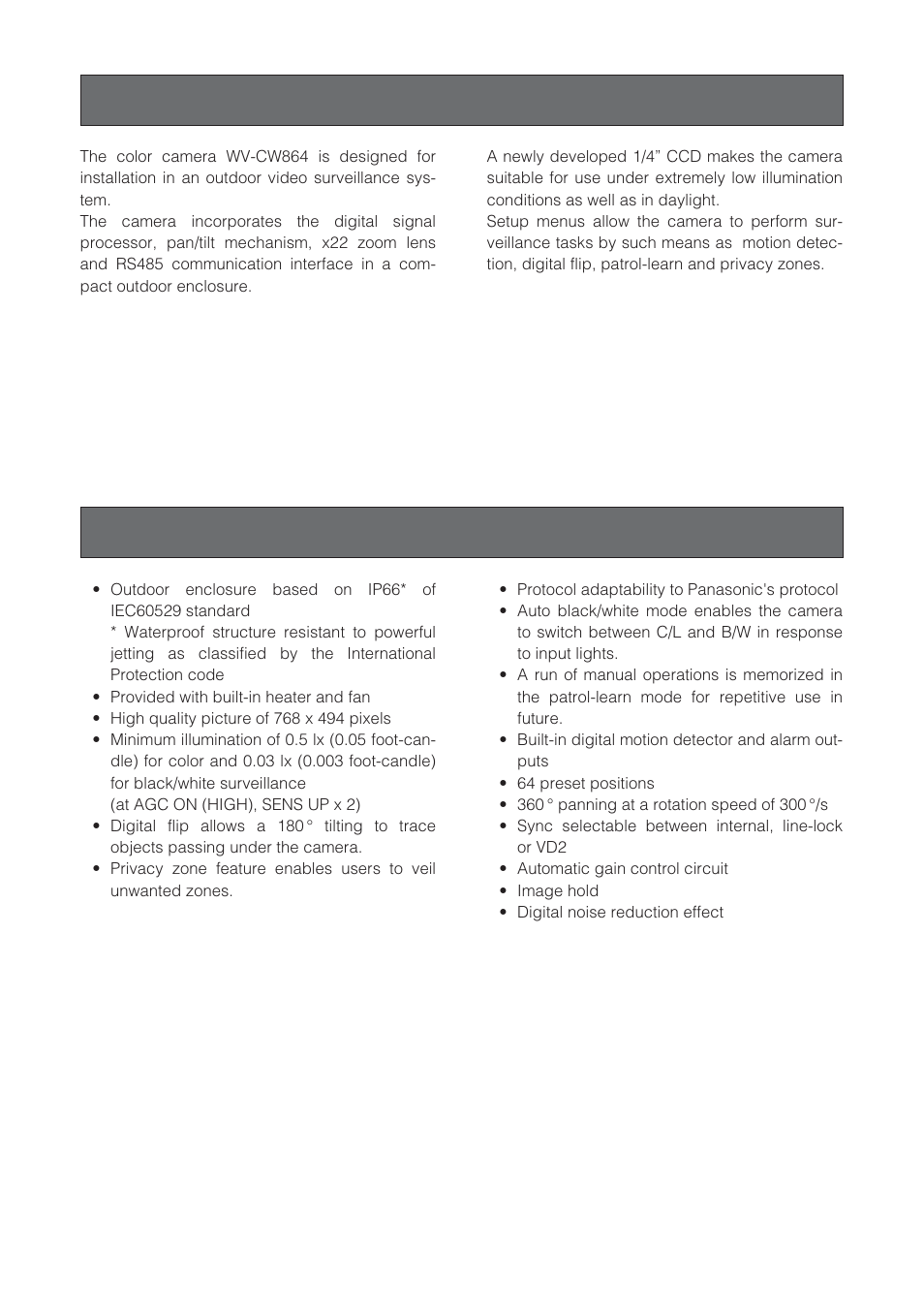 Preface, Features | Panasonic WV-CW864 User Manual | Page 4 / 60