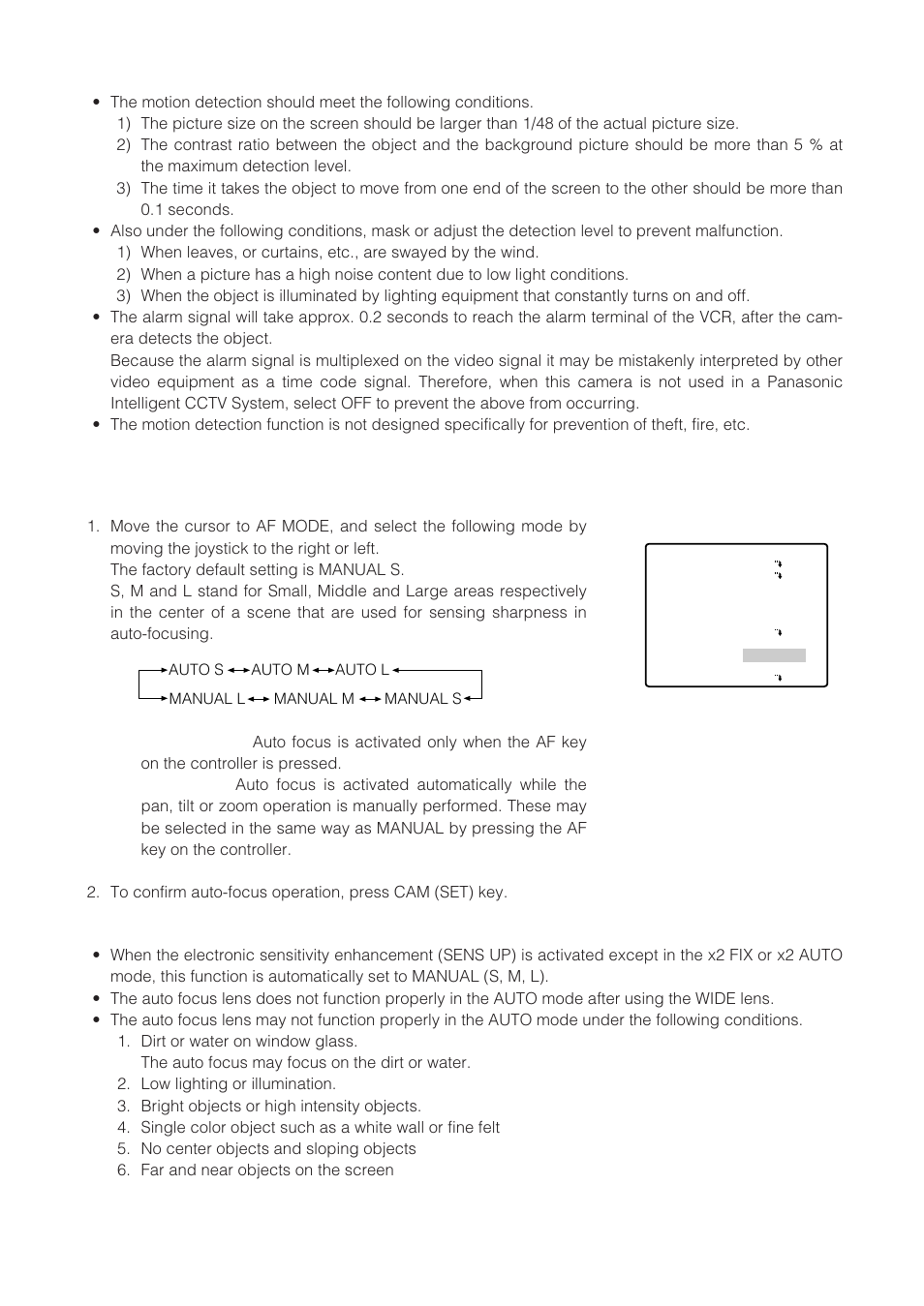 Auto focus setting (af mode) | Panasonic WV-CW864 User Manual | Page 43 / 60