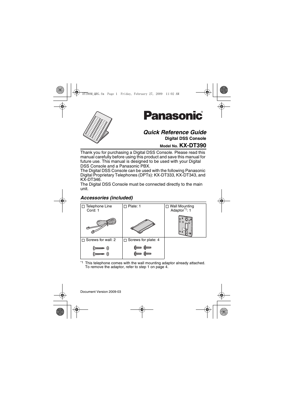 Panasonic KX-DT390 User Manual | 8 pages