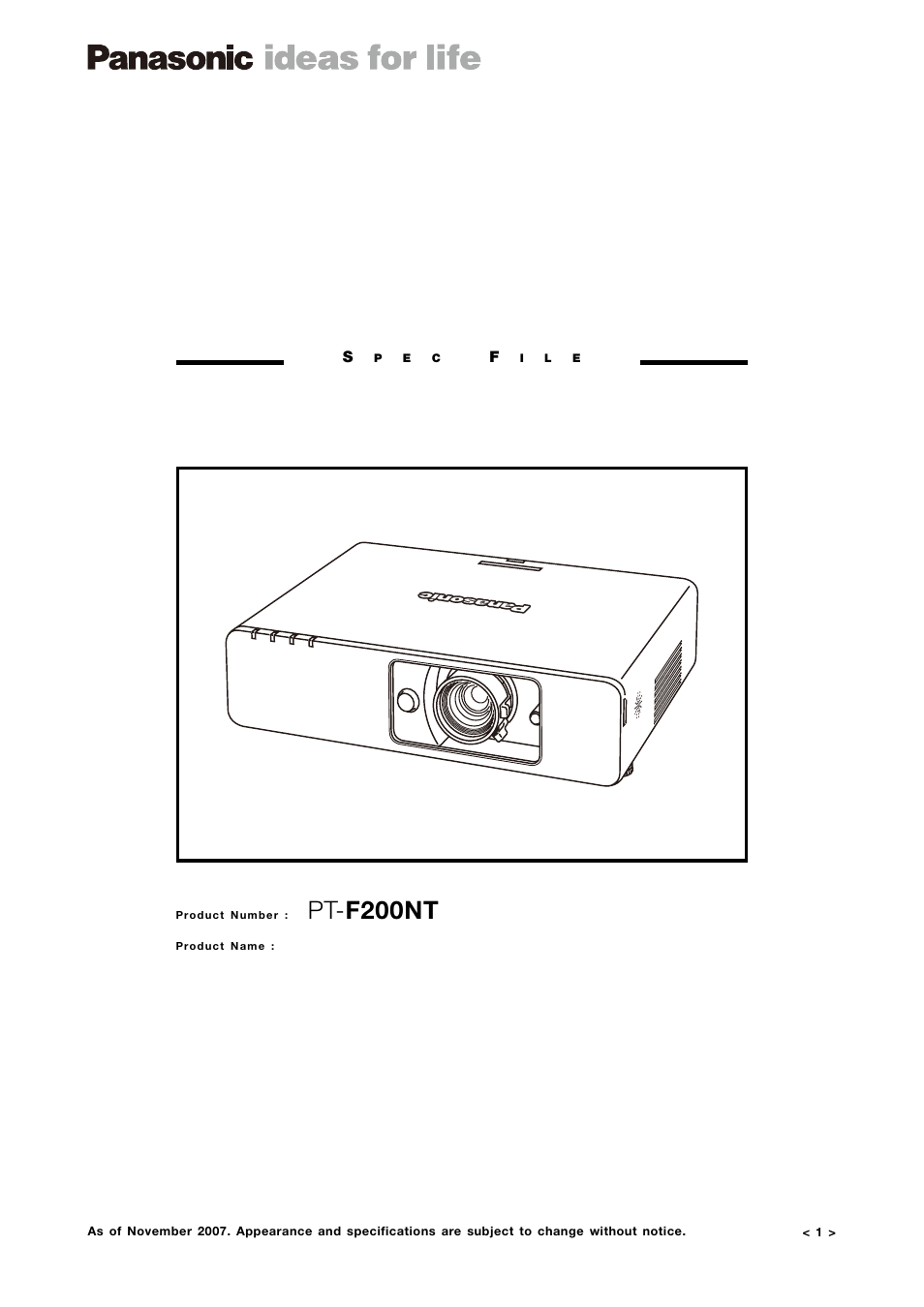 Panasonic PT-F200NTEA User Manual | 11 pages