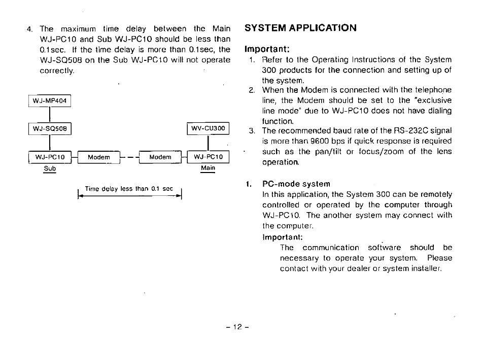 Important, System application | Panasonic WJ-PC10 User Manual | Page 14 / 24