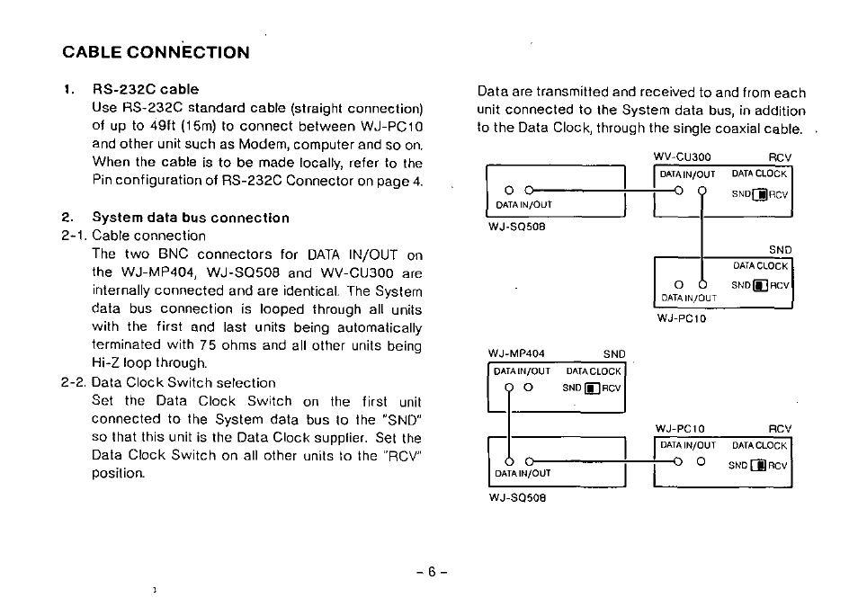 Cable connection | Panasonic WJ-PC10 User Manual | Page 8 / 24