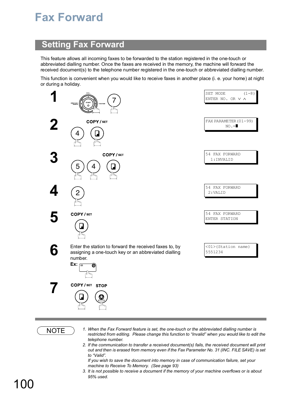 Fax forward, Setting fax forward | Panasonic UF-5100 User Manual | Page 100 / 156