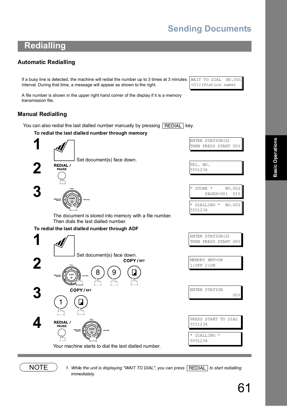Redialling, Sending documents | Panasonic UF-5100 User Manual | Page 61 / 156