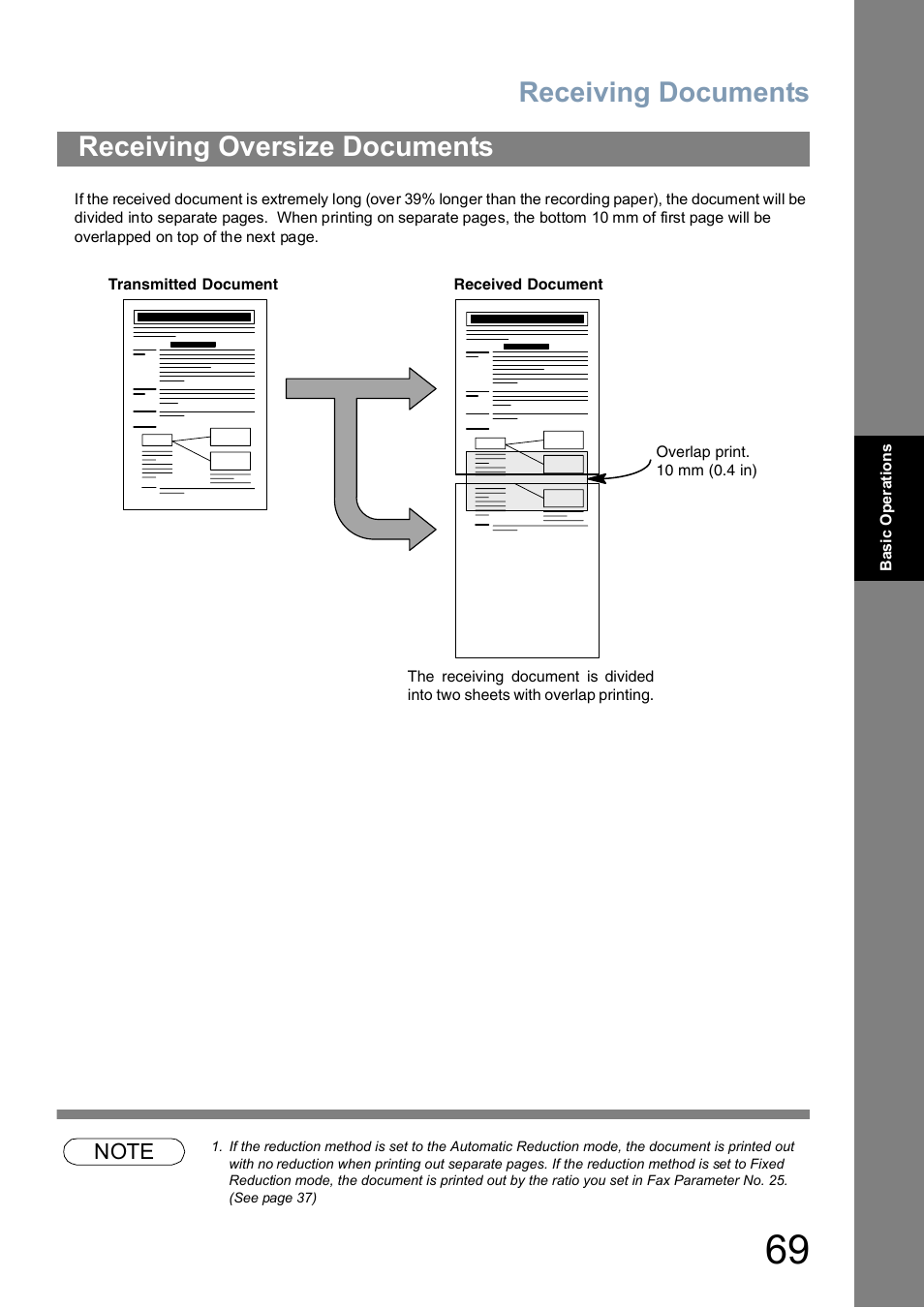 Receiving oversize documents, Receiving documents | Panasonic UF-5100 User Manual | Page 69 / 156