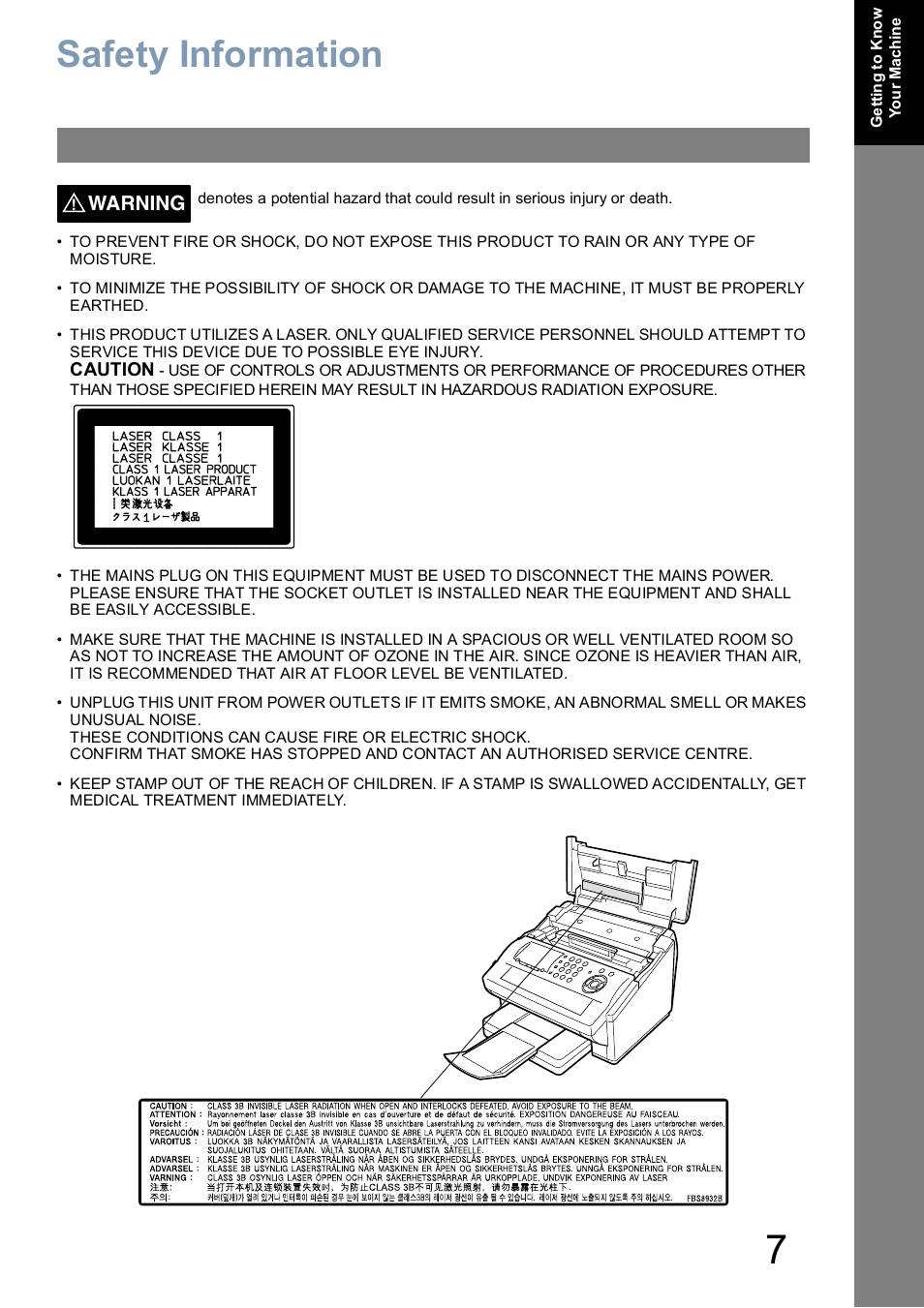 Getting to know your machine, Safety information | Panasonic UF-5100 User Manual | Page 7 / 156