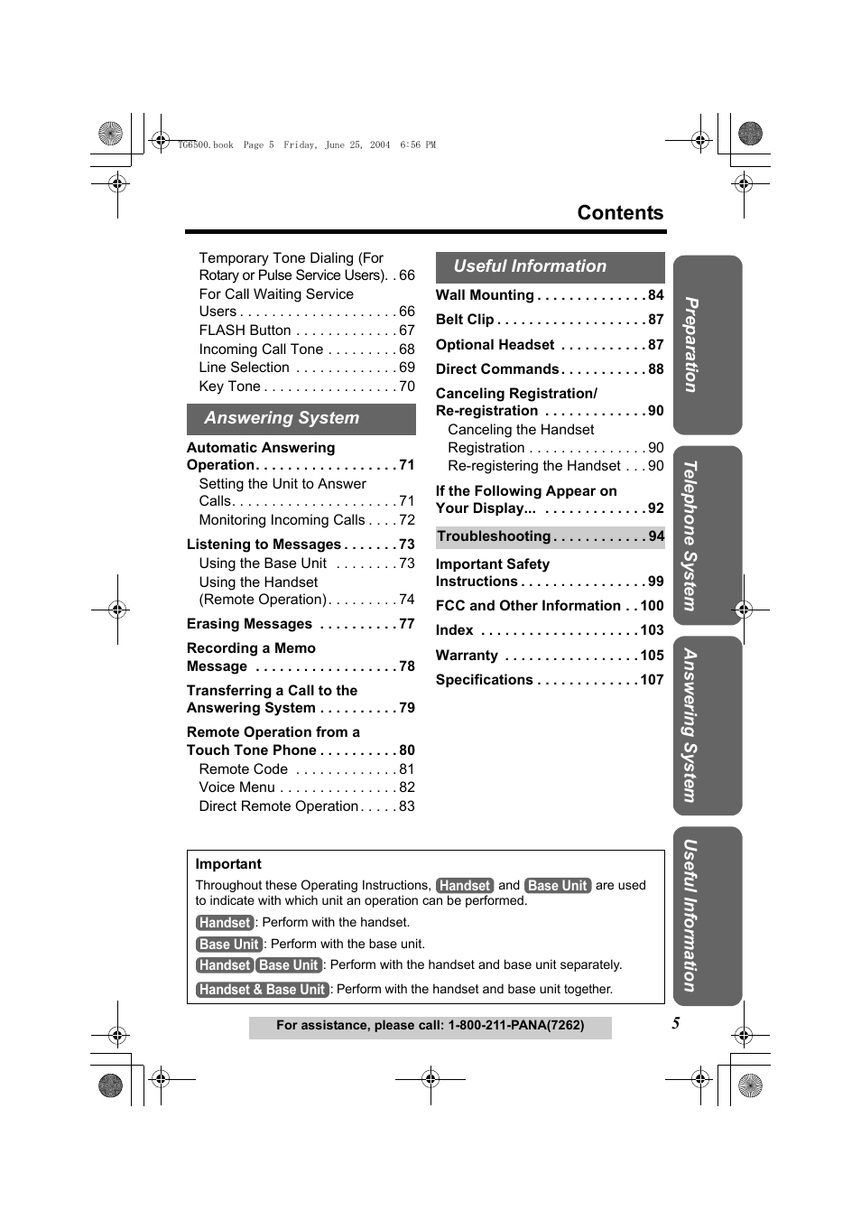 Panasonic KX-TG6502 User Manual | Page 5 / 108