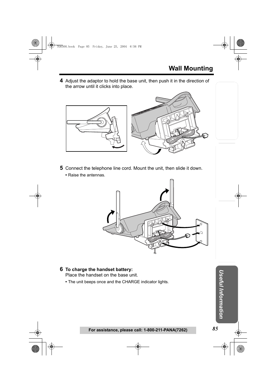 Wall mounting | Panasonic KX-TG6502 User Manual | Page 85 / 108