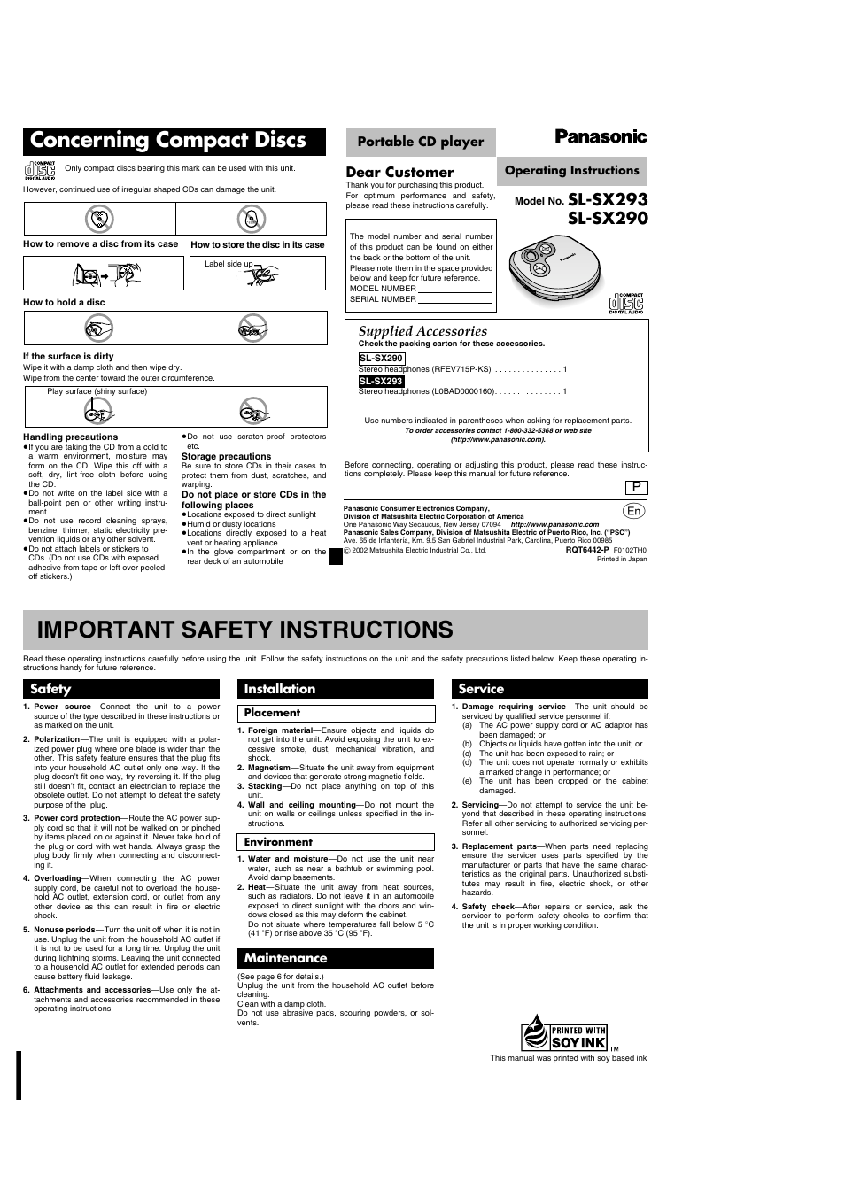 Panasonic SL-SX293 User Manual | 6 pages