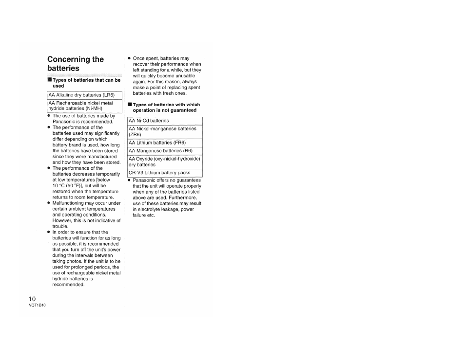 Concerning the batteries, M types of batteries that can be used | Panasonic LUMIX DMW-FL360 User Manual | Page 10 / 60