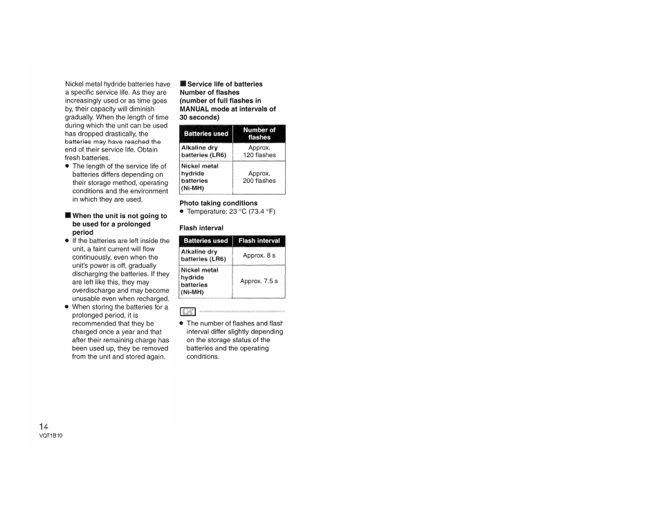 Photo taking conditions, Flash interval | Panasonic LUMIX DMW-FL360 User Manual | Page 14 / 60