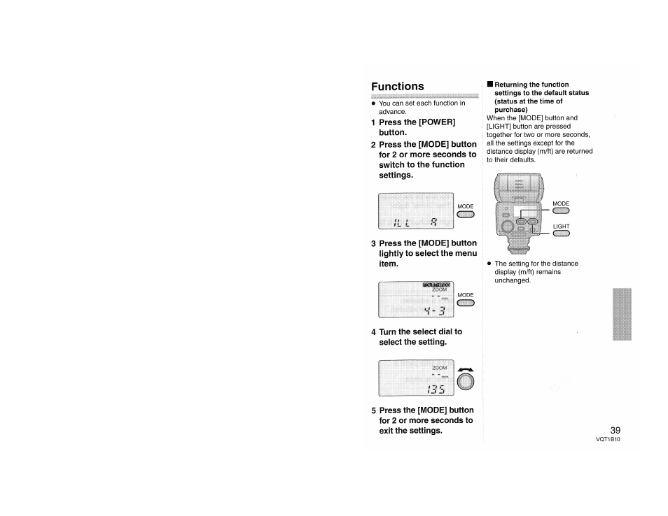 Functions, Power, Press the | 4 turn the select dial to select the setting | Panasonic LUMIX DMW-FL360 User Manual | Page 39 / 60