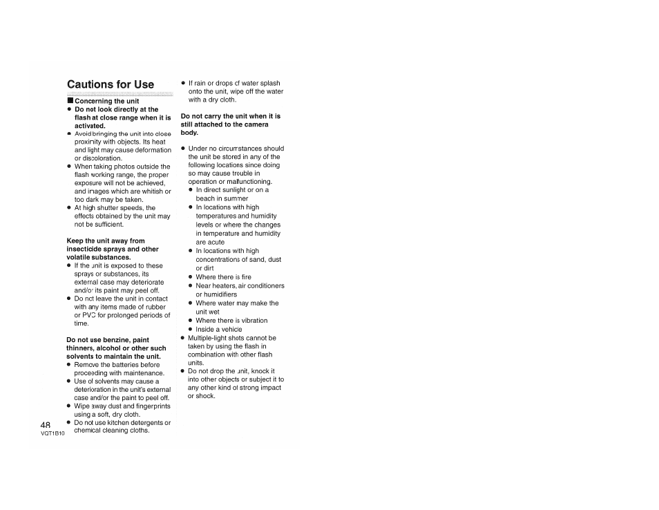 Cautions for use | Panasonic LUMIX DMW-FL360 User Manual | Page 48 / 60