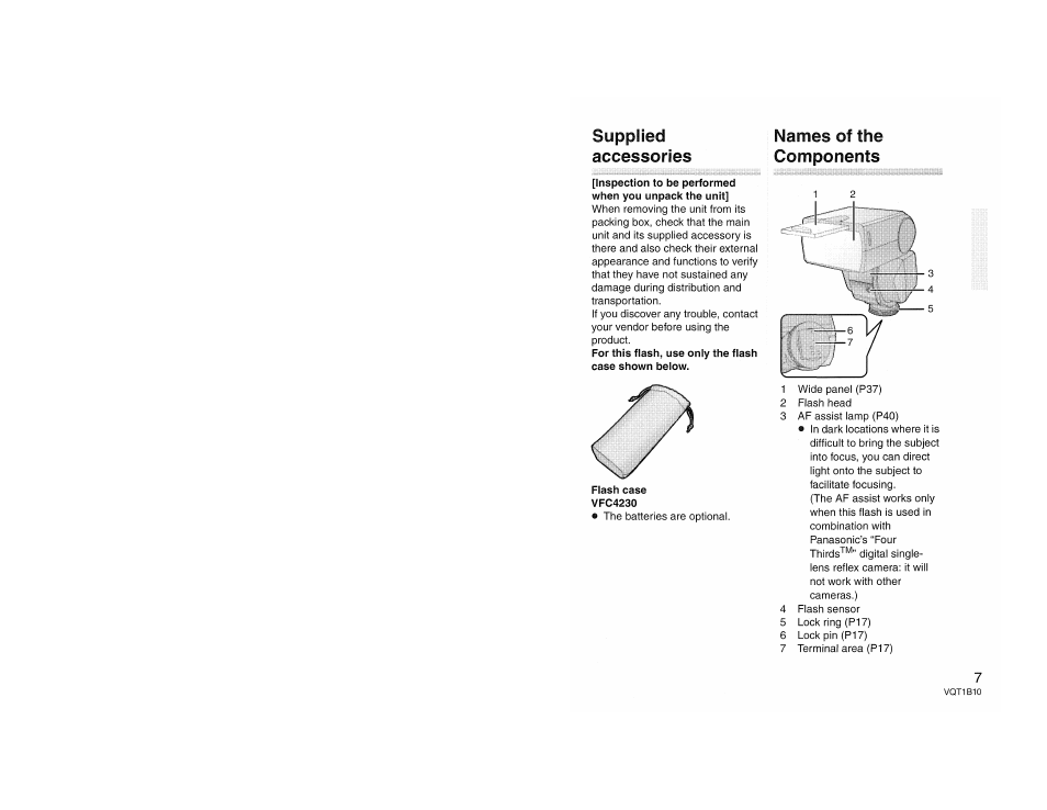 Supplied, Accessories, Supplied accessories | Names of the components | Panasonic LUMIX DMW-FL360 User Manual | Page 7 / 60