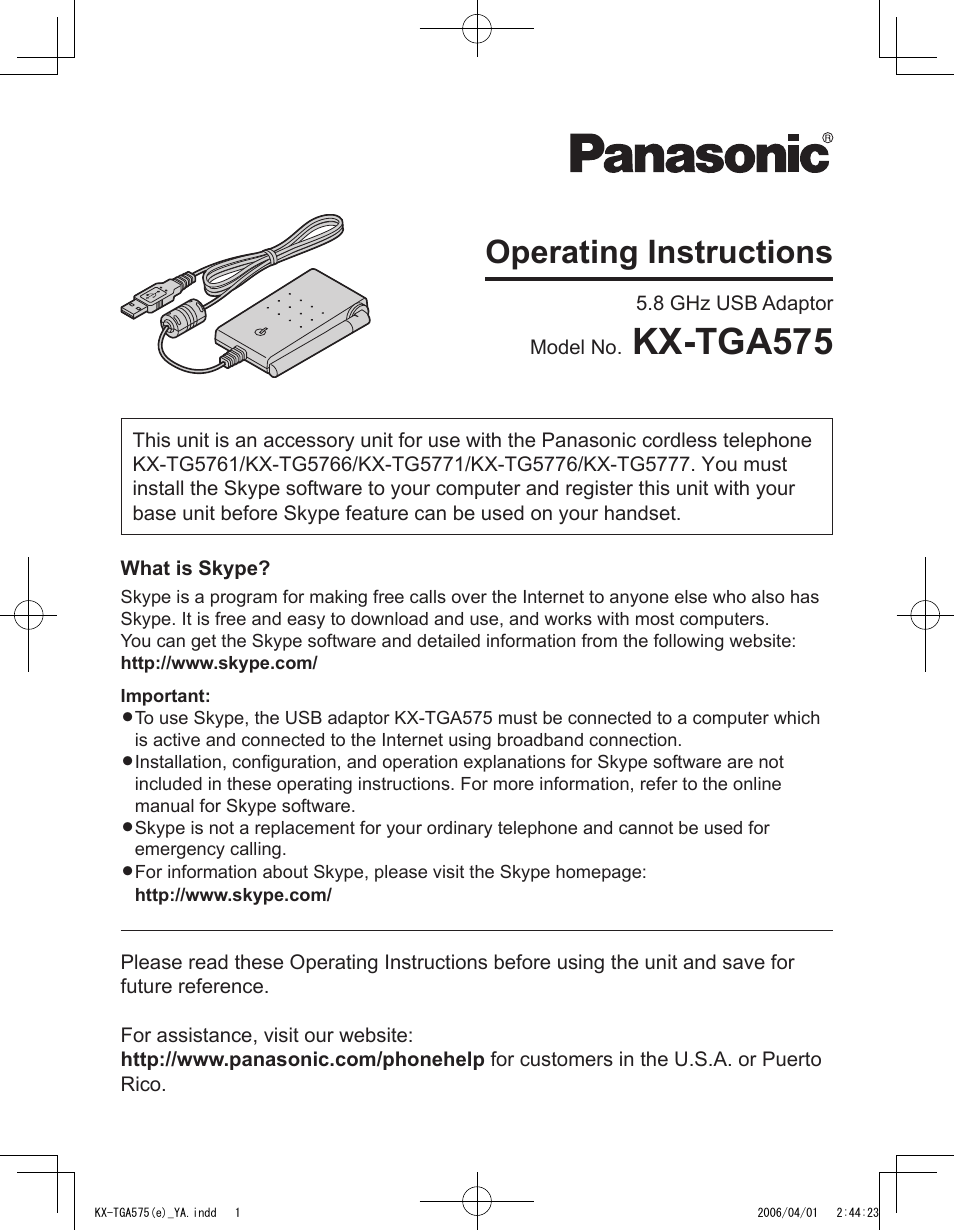 Panasonic KX-TGA575 User Manual | 24 pages