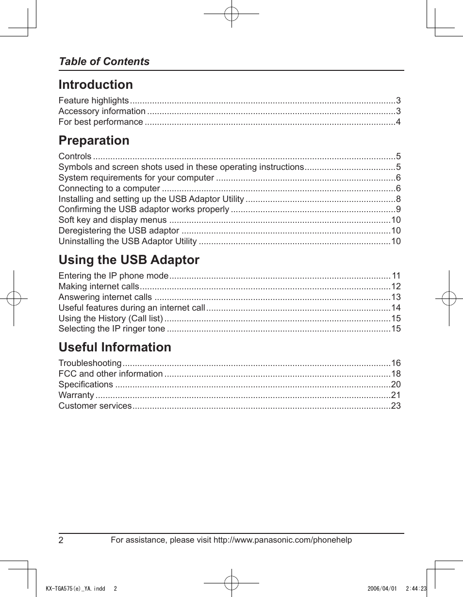 Panasonic KX-TGA575 User Manual | Page 2 / 24