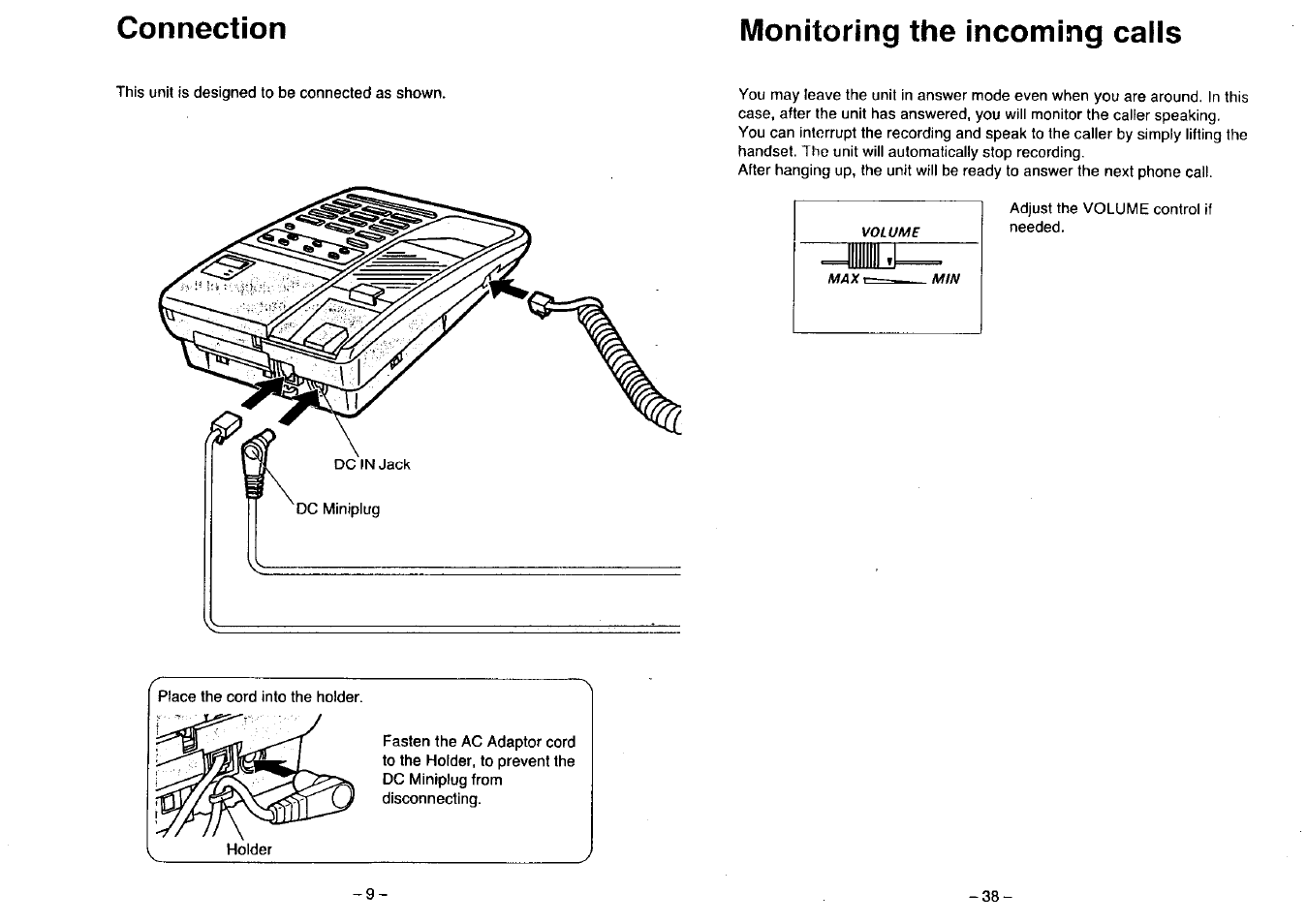 Connection monitoring the incoming calis | Panasonic KX-T2396BA User Manual | Page 10 / 24