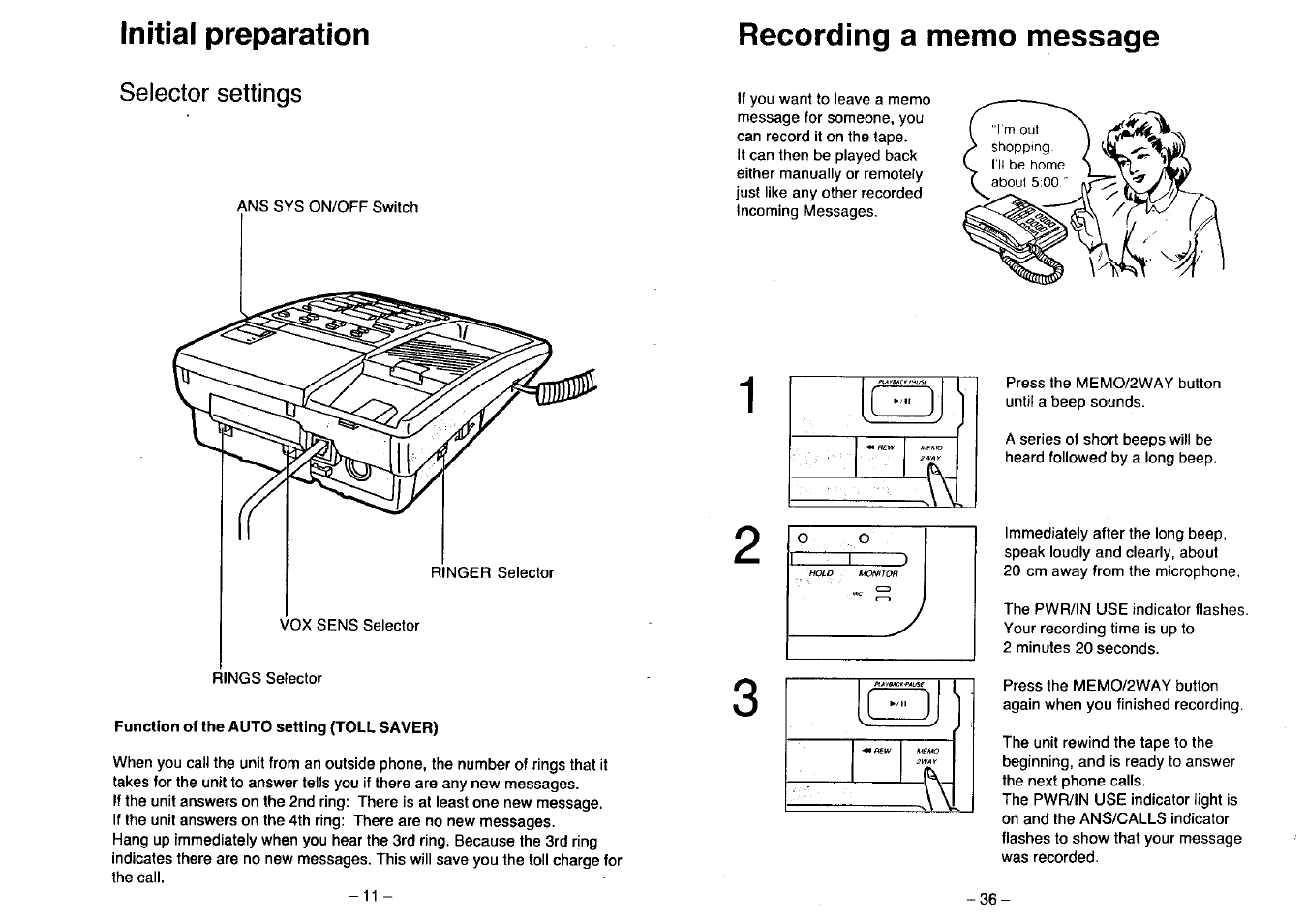Initial preparation, Selector settings | Panasonic KX-T2396BA User Manual | Page 12 / 24
