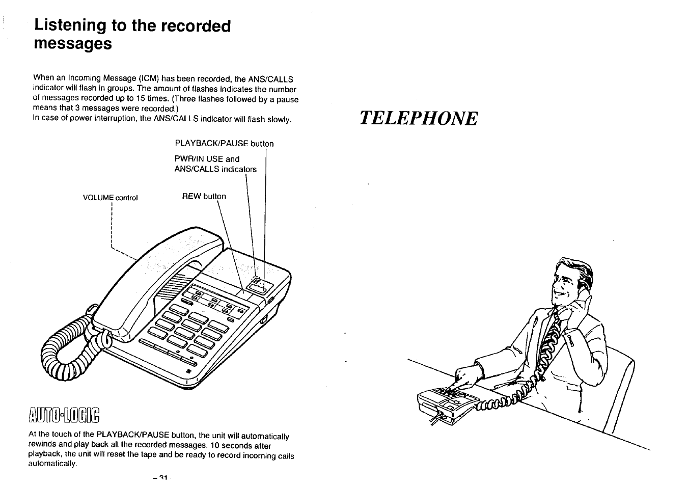 Telephone, Listening to the recorded messages | Panasonic KX-T2396BA User Manual | Page 17 / 24