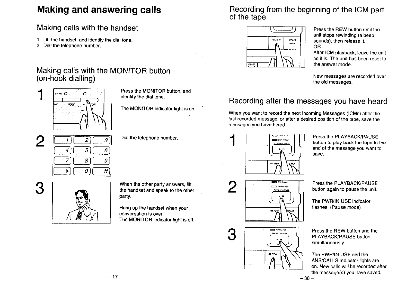 Making and answering calls, F pwf^m lise, Fijiyoaot. f40se | Am'cans, Ptvnihusf pi a, Dach pause, Naуbac^pau¿s | Panasonic KX-T2396BA User Manual | Page 18 / 24