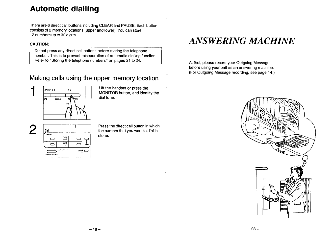 Answering machine, Automatic dialling | Panasonic KX-T2396BA User Manual | Page 20 / 24