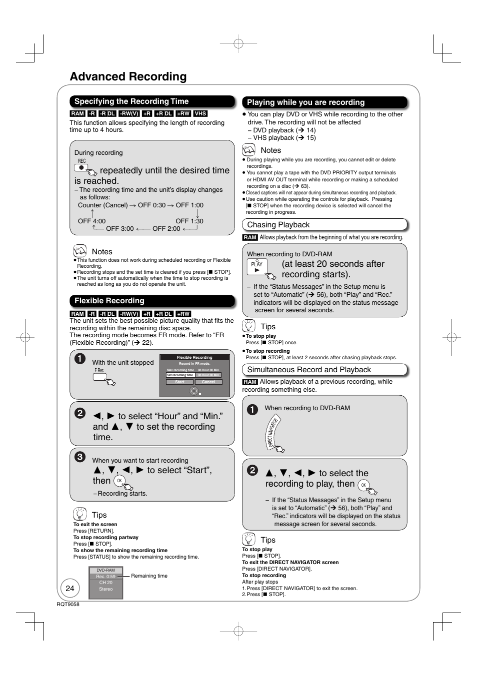 Advanced recording, Repeatedly until the desired time is reached, At least 20 seconds after recording starts) | Panasonic DIGA DMR-EA38V User Manual | Page 24 / 92